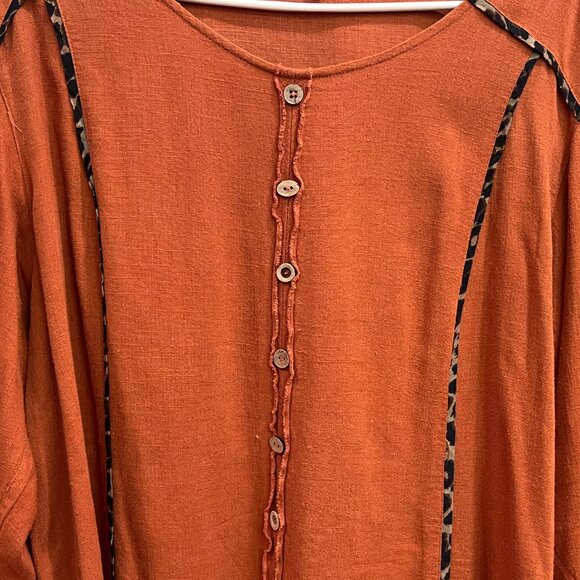 John Mark Orange Tunic Top Blouse Long Sleeves w/ Tie Wrists Buttons Women's XL - Picture 4 of 12